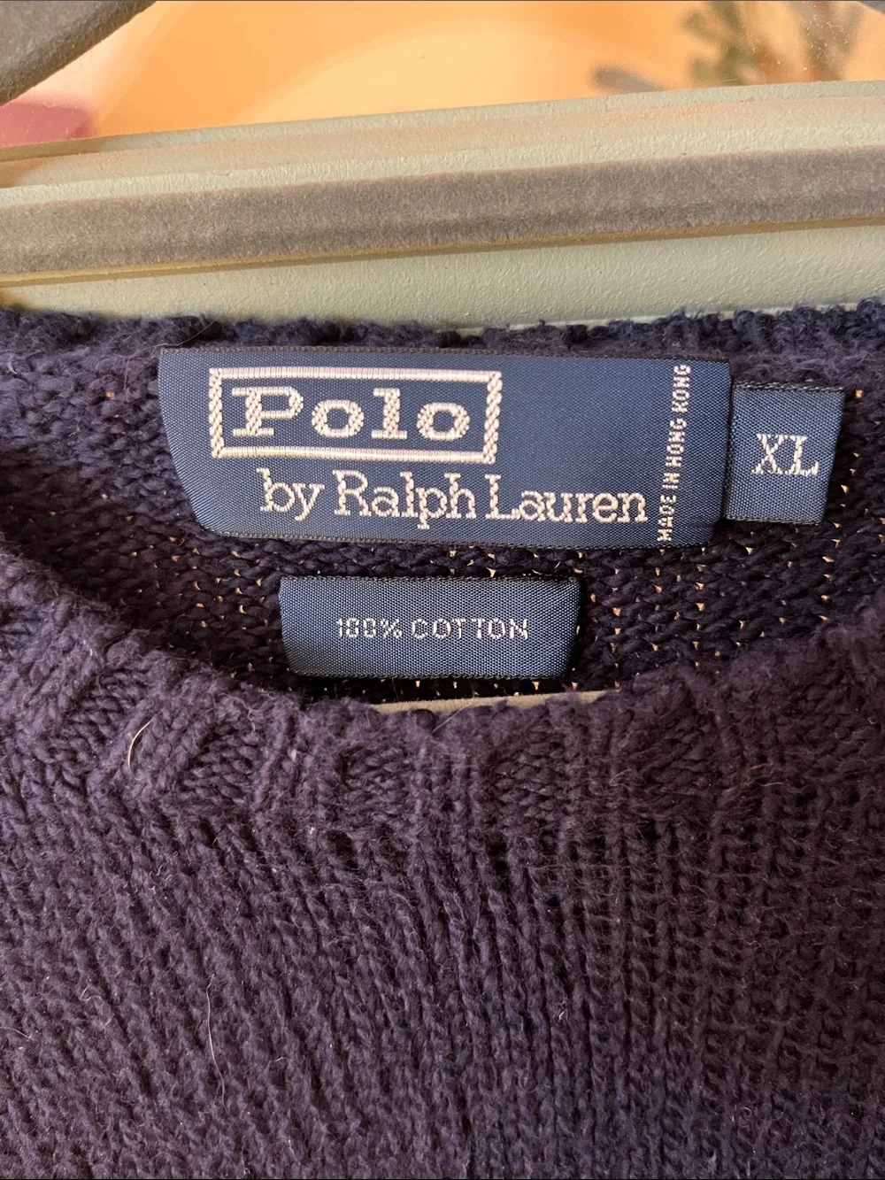 Polo by Ralph Lauren Navy Crewneck Sweater with Gold Stripes